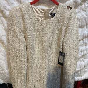 Marciano Guess Cream Tweed Knit Long Sleeve Dress with Gold Buttons, Size M